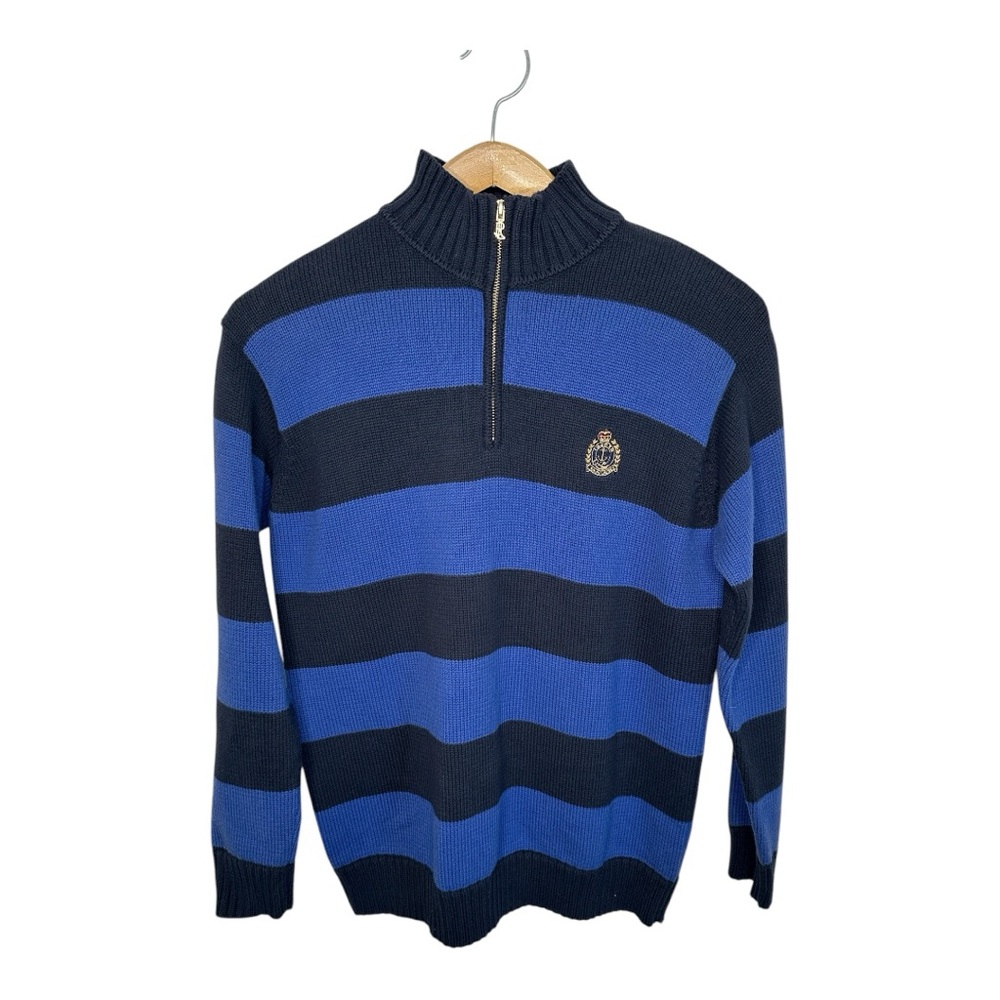 Vintage Lauren Ralph Lauren Striped 1/4 Zip Sweater Embroidered Oversized Preppy - Picture 2 of 8